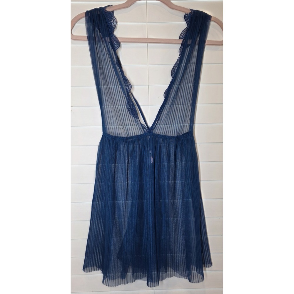 Victorias Secret Chemise Dream Angels Navy Blue Sheer Mesh Babydoll‎ Lingerie L